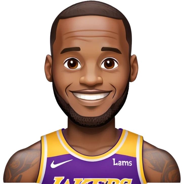 LeBron James face with a big smile and Lakers purple and gold colors emoji