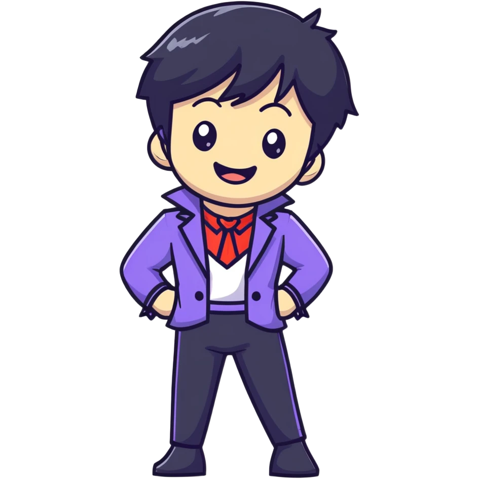K-pop male idol with black hair, big smile, wearing stylish stage performance costume emoji