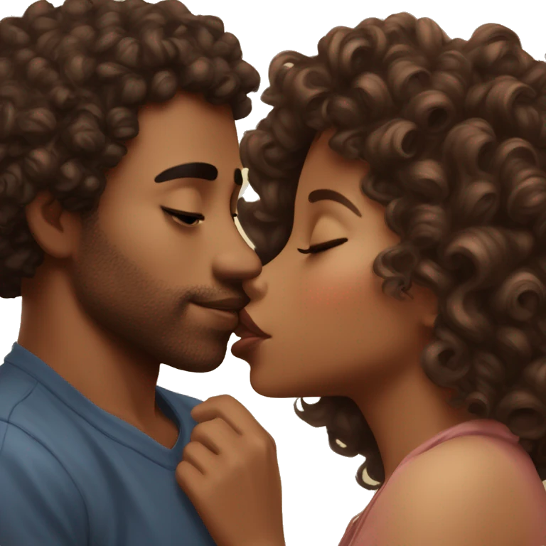 Me kissing my beautiful brown skin girlfriend with curly hair emoji