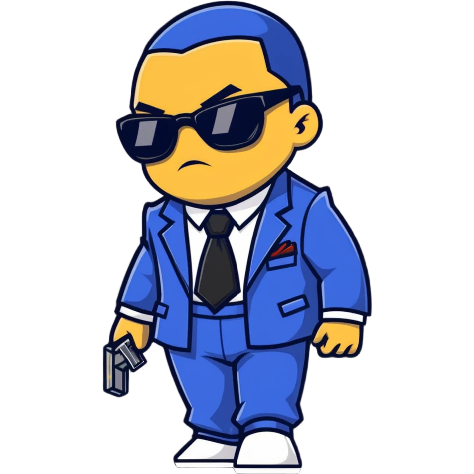 A gangster character walking with sunglasses and a power outfit in an alley, showcasing their gangster and combative nature emoji