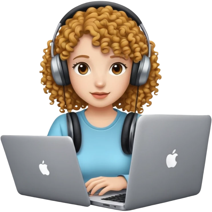 curly hair girl with headphones and a laptop emoji