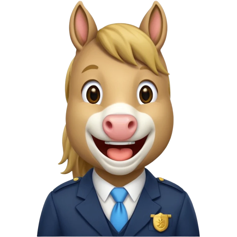 Laughing horse who is a smart bank clerk but laughing emoji