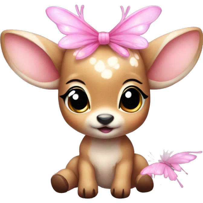 baby deer with fairy wings and a pink bow around its neck  emoji