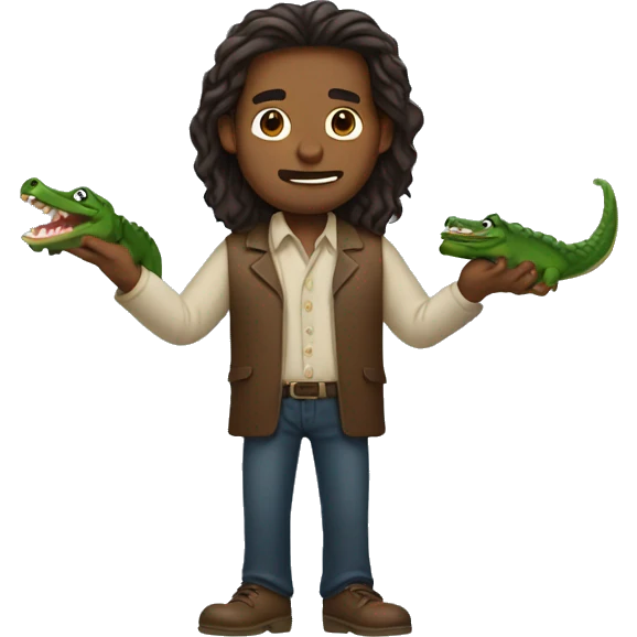 Long hair brown man holding alligator  emoji