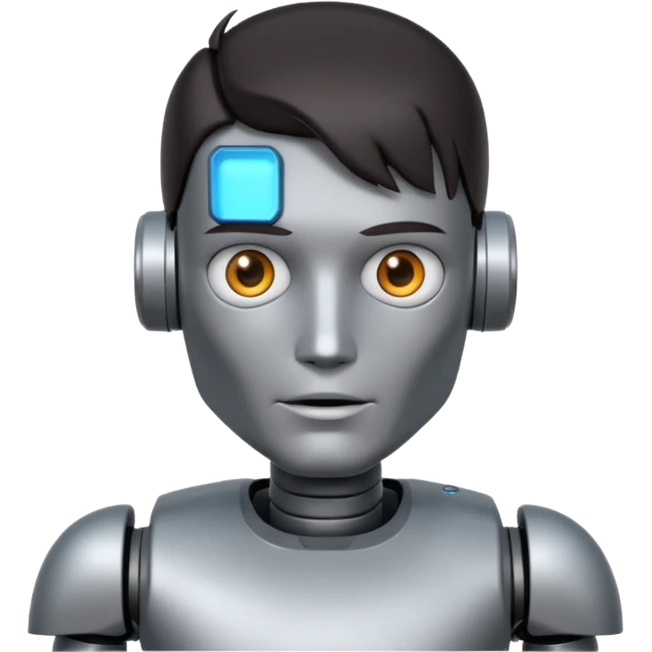 male robot with dark hair color and metalic face emoji