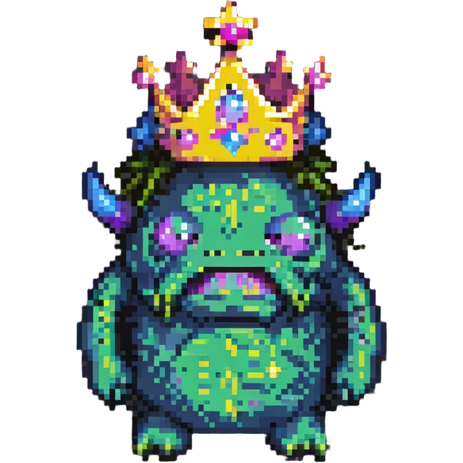 slime monster with a crown pixel art emoji