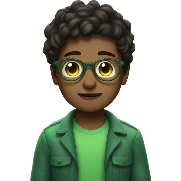 brunette short boy with glasses and green aura with flies  emoji