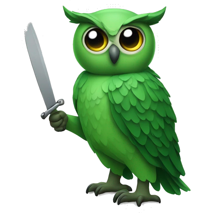 green owl holding a knife with the leg emoji