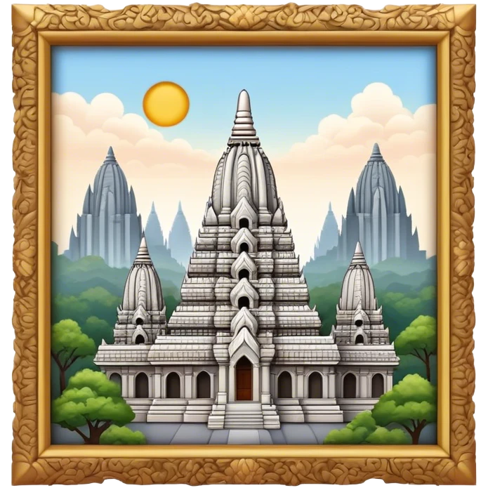 Cinematic Realistic Prambanan Temple Landmark Emoji, depicted as an ornate Hindu temple complex rendered with lifelike detail and dramatic, historical lighting. emoji