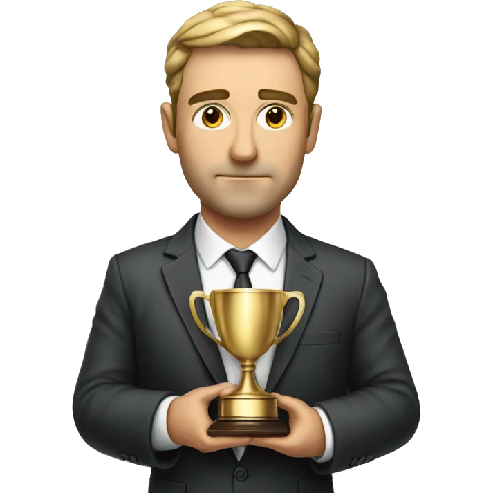 Photorealistic serious businessman with trophy in his hand emoji
