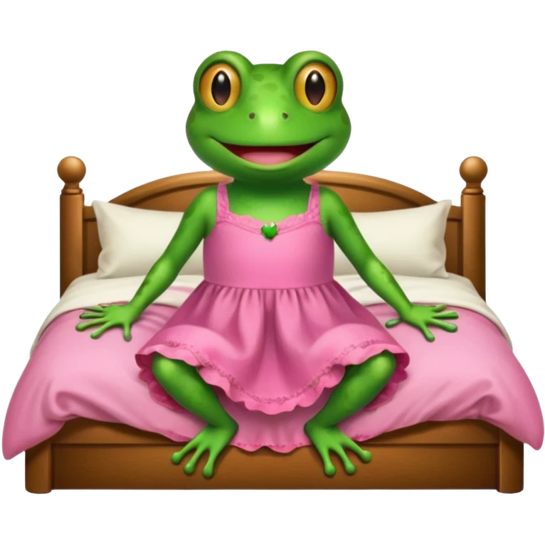 Frog in bed wearing a little pink dress emoji