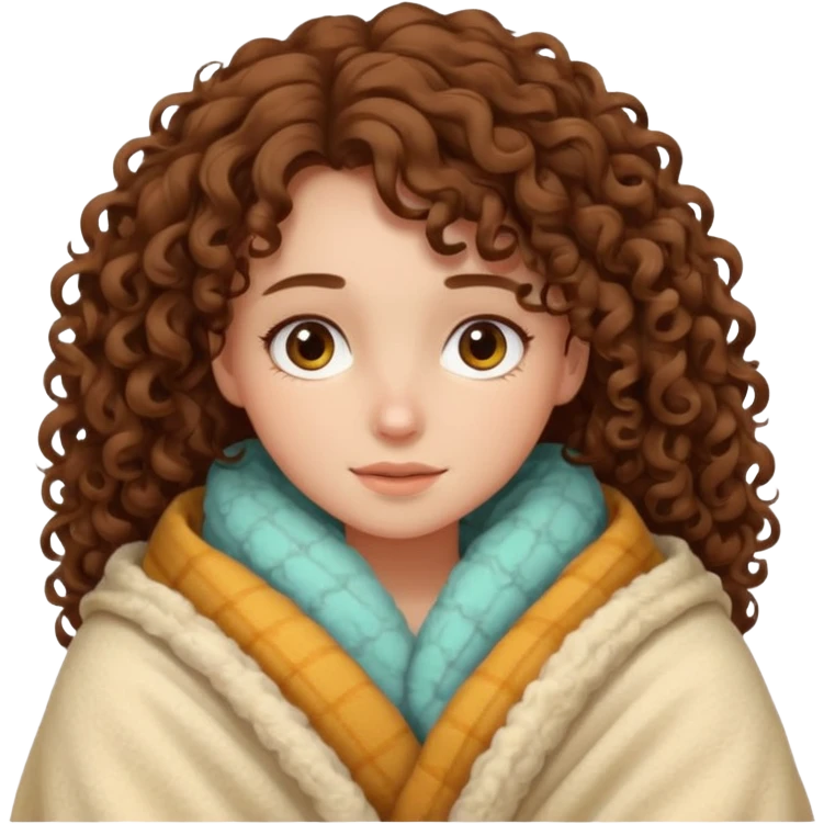 Brown Curly haired girl snuggles in a blanket  emoji