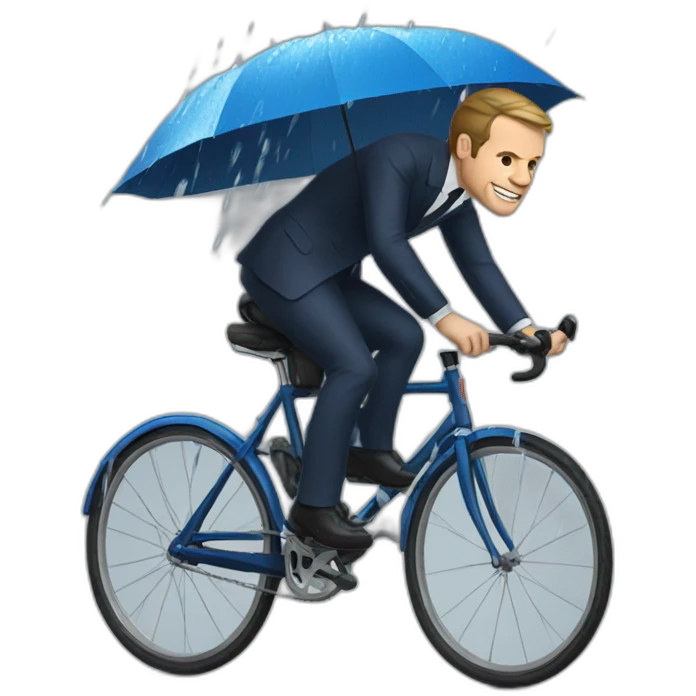 Macron on bicycle and it's raining emoji
