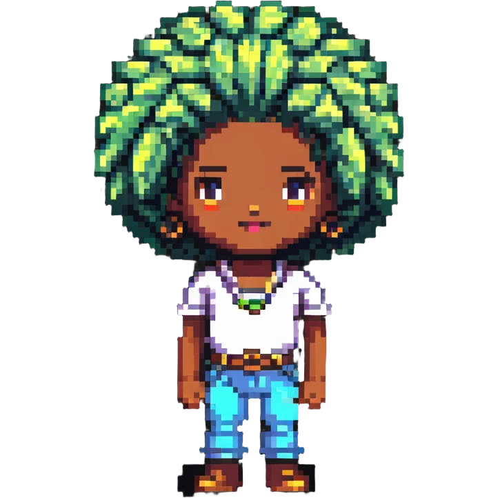 Retro pixel art character with afro hairstyle emoji