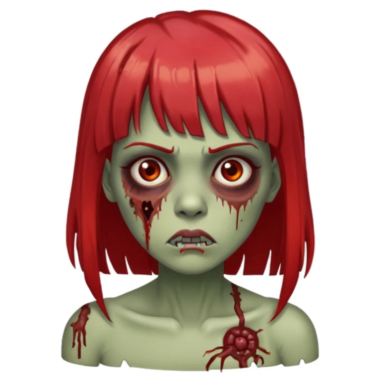 faça uma mulher zumbi com médio com franja com mechas na ponta vermelha  emoji