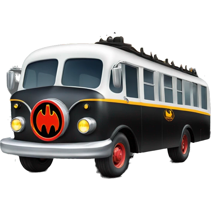 Side view shiny Batman’s black with vertical hot rod flames 1956 ghost busters accessorized school bus emoji