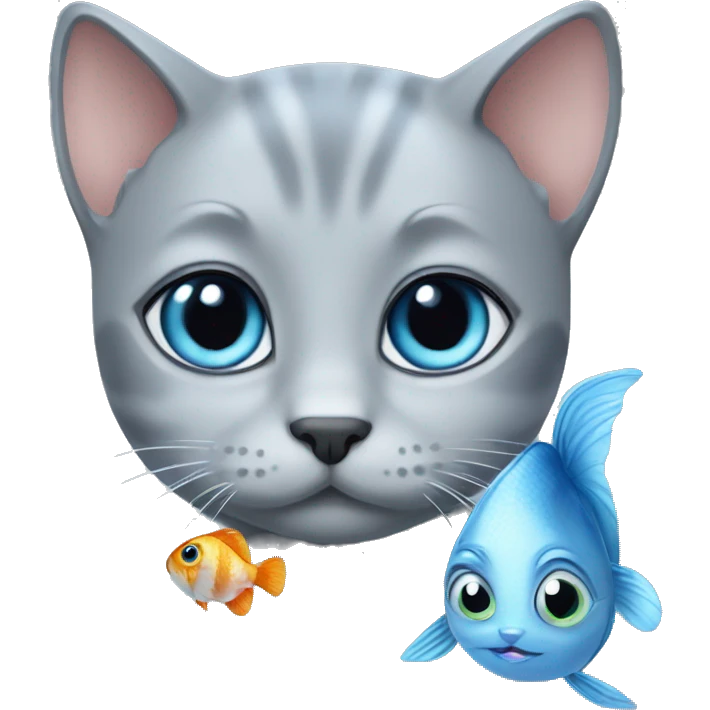 blue eyes grey kitten and fish emoji