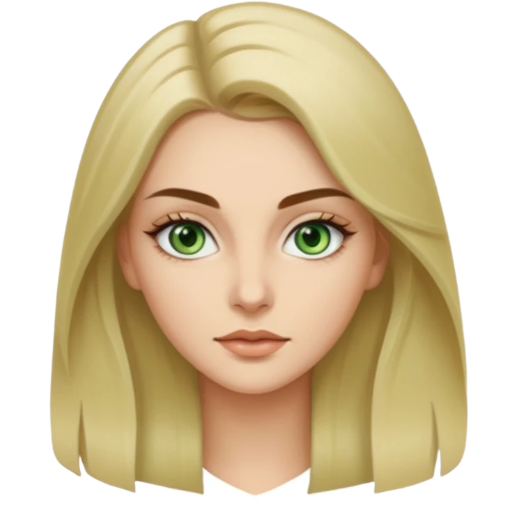 женщина с зелёными глазами, красивыми бровями, бежевыми волосами длинными, с асимметричным пробором   emoji