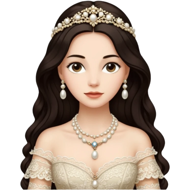 An emoji portrait of an Italian noblewoman. She wears a lavish gown with intricate lace details and a pearl necklace. Her expression is serene and elegant. emoji