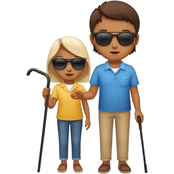 A blind person wearing sunglasses and holding a guide cane emoji