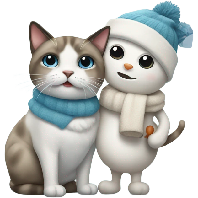 Snowman holding a Siamese cat emoji