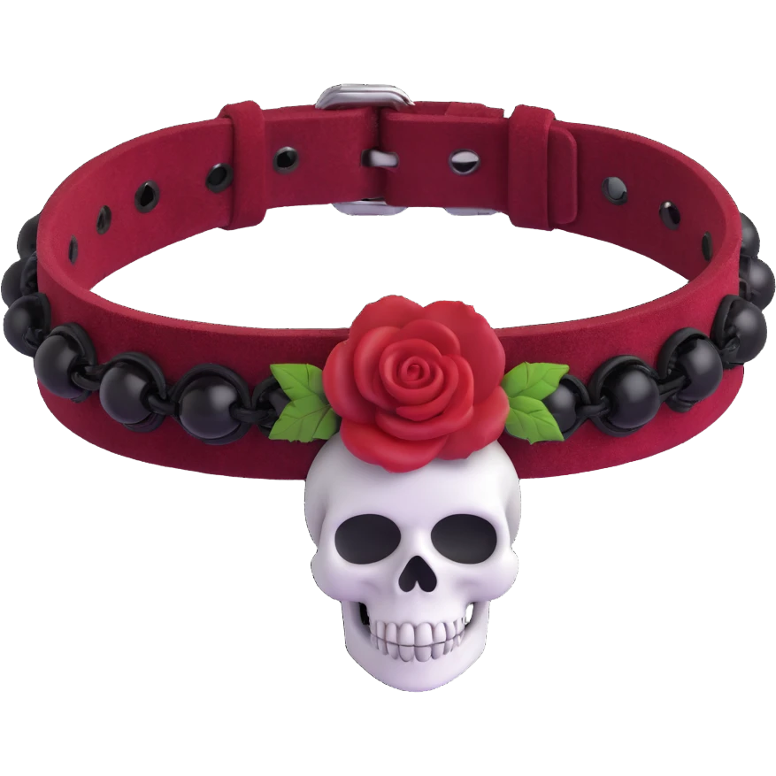 gothic bracelet with crimson velvet band, black skull charm, deep red rose accent, dramatic and gothic emoji