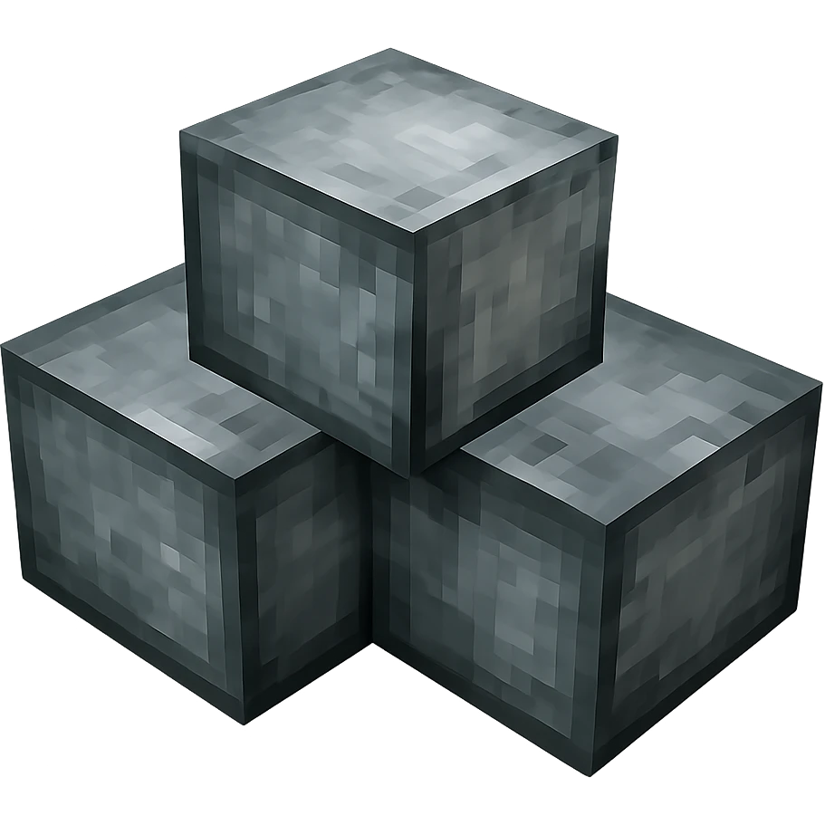 three steel blocks, isometric view, two on the bottom and one on top, metallic shine emoji