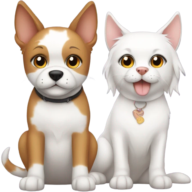 White Dog and calico cat besties  emoji