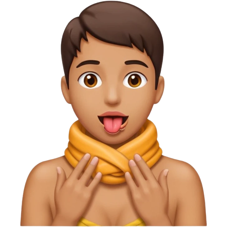 tounge out and hands wrapped around neck emoji