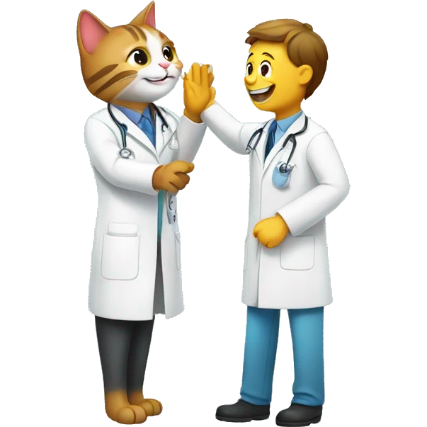 happy cat giving a veterinarian a high five emoji