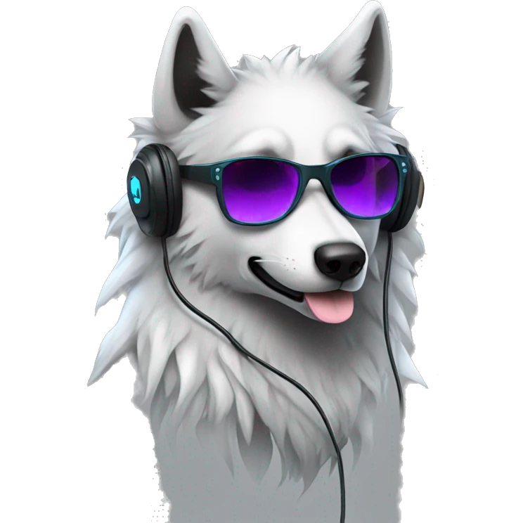 A beautiful cyberpunk Wolf wearing sunglass and headphones emoji