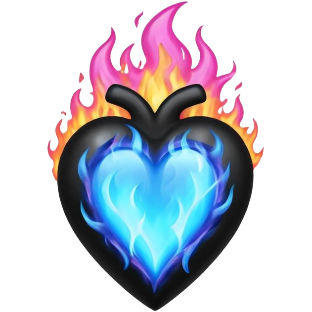 black heart burning with blue and pink flames emoji