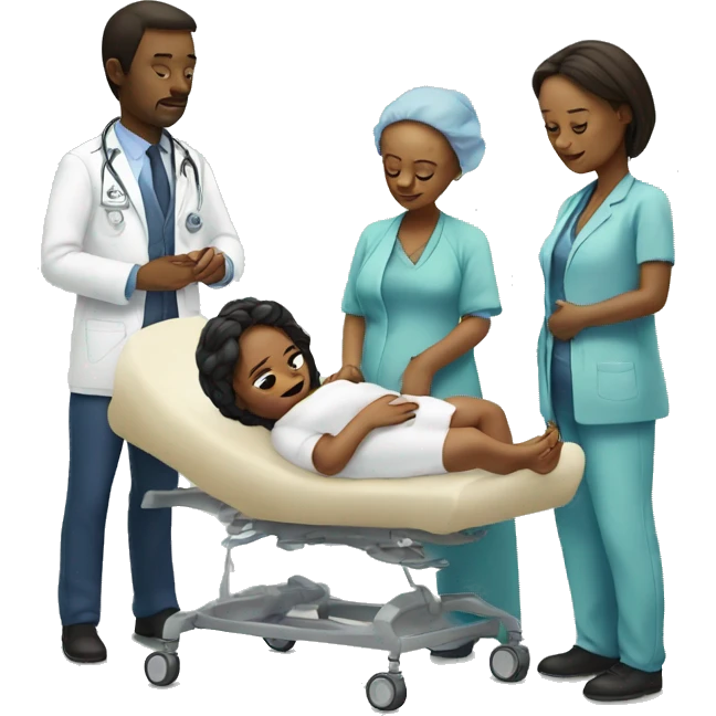 a woman gives birth and doctors stand nearby emoji