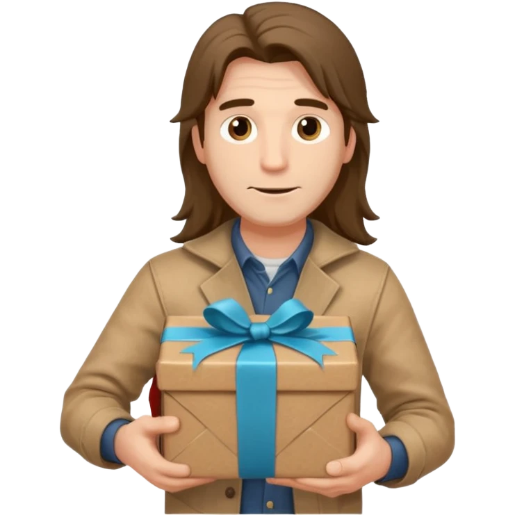 long haired man courier holding gift box emoji