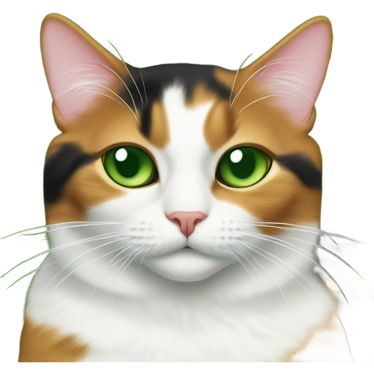 Green eyed calico cat lying on green carpet  emoji