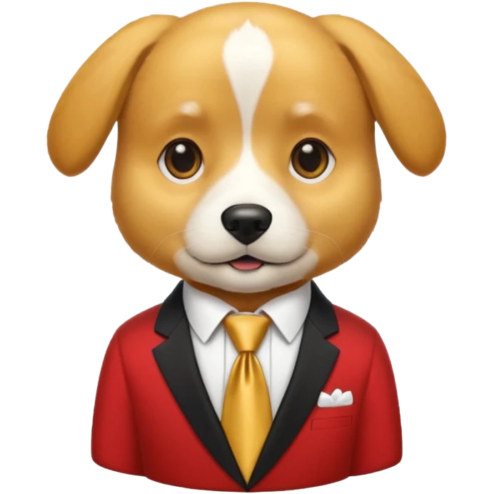 golden dog with white tie,red shirt emoji