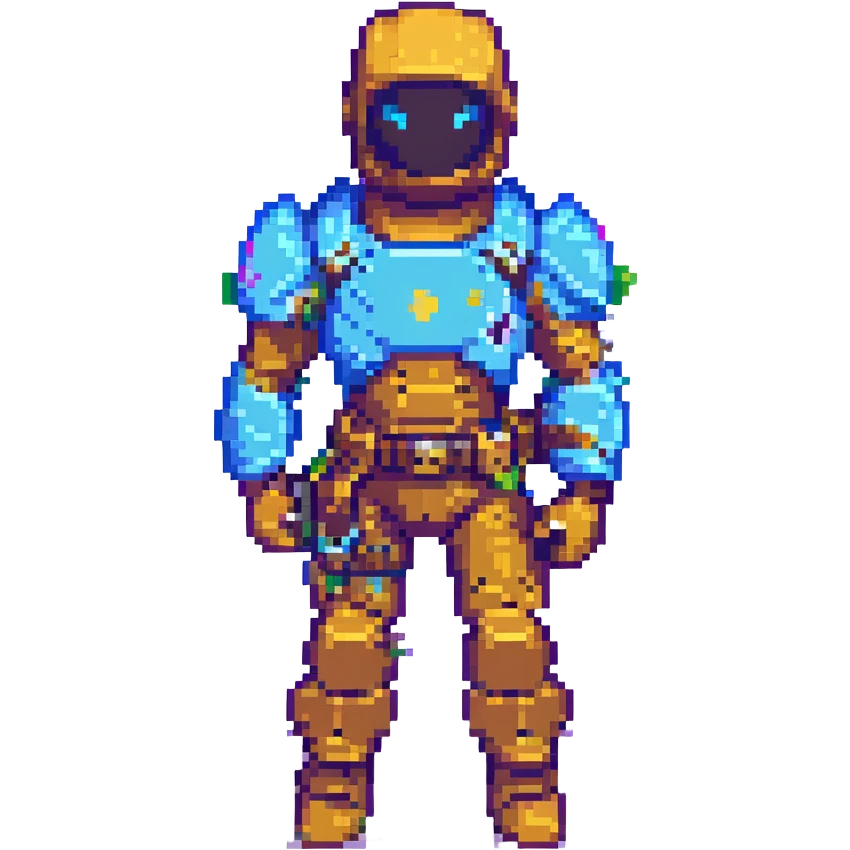 Fortnite character skin in pixel art style, vibrant colors, blocky design, detailed armor and accessories, dynamic pose emoji