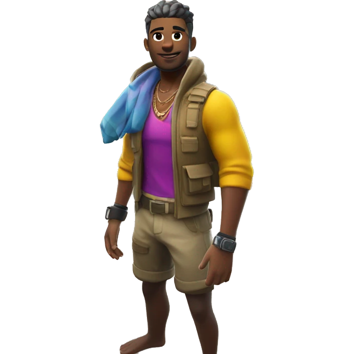 Fortnite aura skin on beach with beqch clothes emoji
