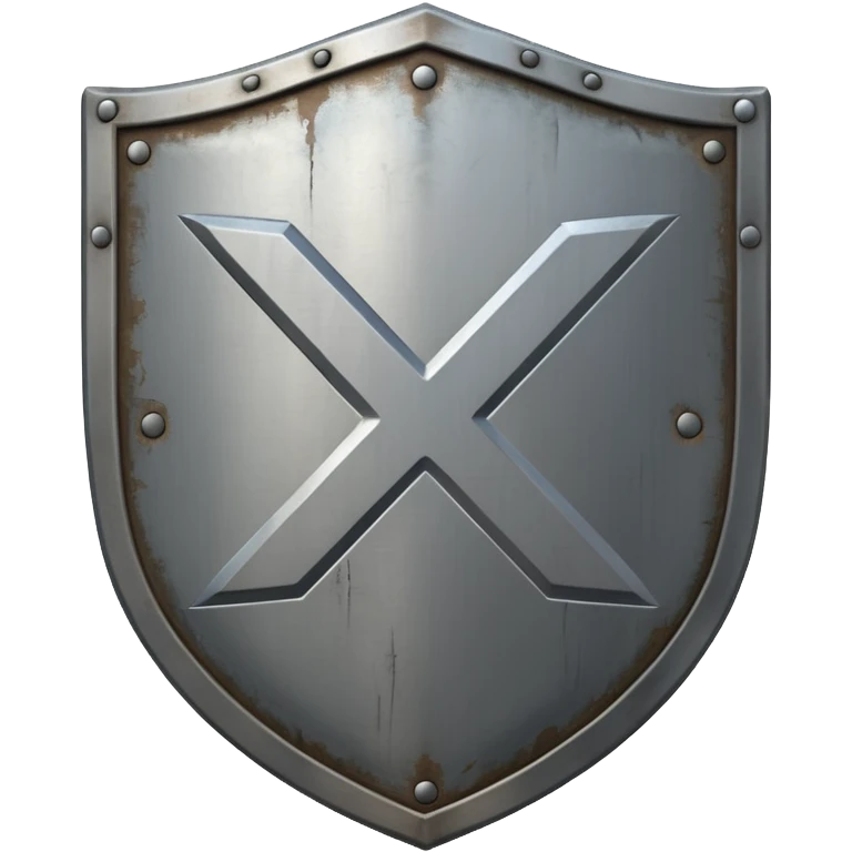 a battle worn steel shield with engraved text "XXX" (Three Xs), the text should be prominent and in the center of the shield emoji