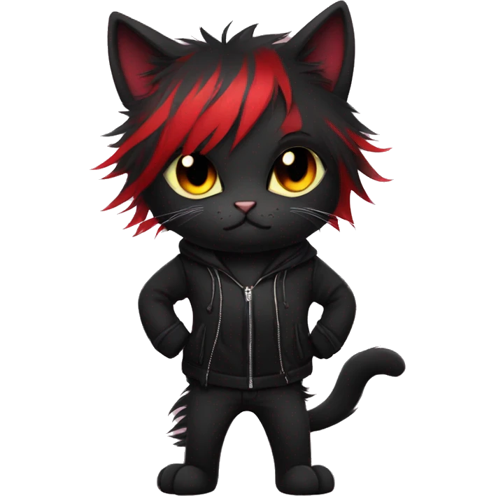 Anthro Edgy Cool Beautiful Black Cat-Fursona with Emo Hair-bangs with Red Streaks emoji