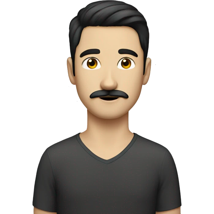 Young white man with moustache, black thin hair. Looks slightly eurasian emoji
