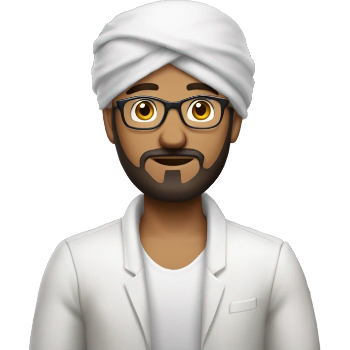 Turban man with small beard, glasses and white clothes. also add backpack and keep this view also emoji