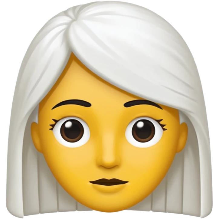 vull un perosnatge estil bimoji que sigui com una nimfa bella i fantasmal amb túniques blanques. Té la pell literalments blanca com el guix, cabell platejat, un nas llarg, ulls negres grans i llavis carmesí. que estigui somrient sense arrecades  emoji