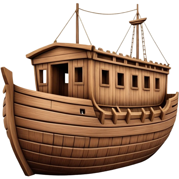 Empty wooden Noah's ark ship, massive and wide with no animals, realistic detailed wooden structure emoji