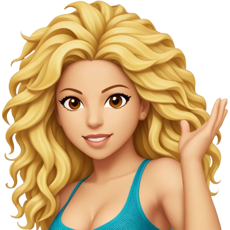 Cinematic Realistic Shakira Portrait Emoji, depicted as a dynamic charismatic pop icon with energetic movement and expressive features, rendered with vibrant textures and dynamic modern lighting that captures her global appeal. emoji