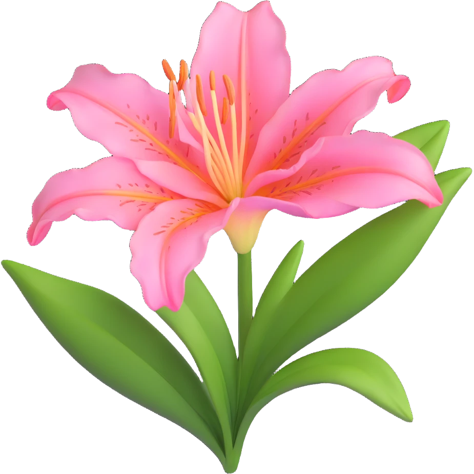 Elegant pink lily flower with detailed petals and green foliage emoji