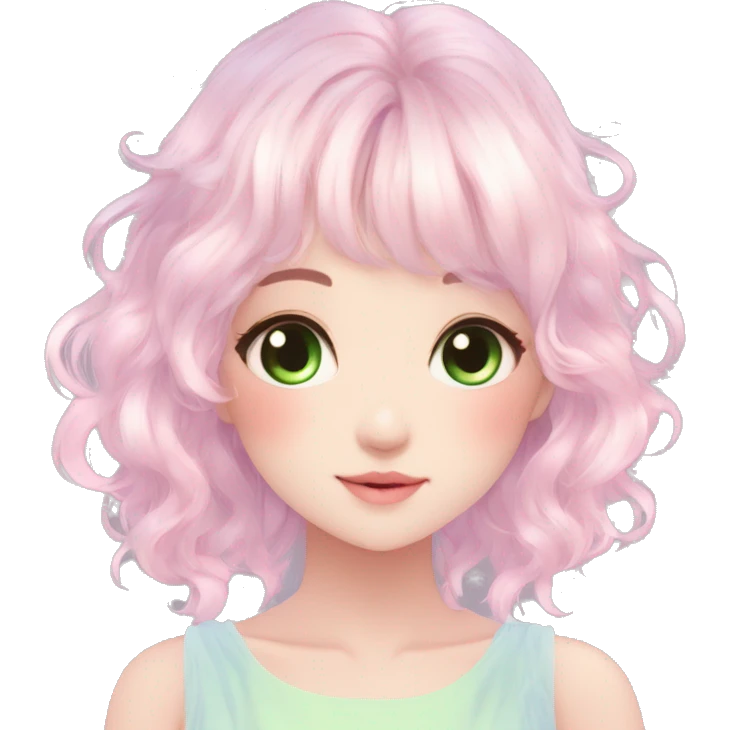 Gorgeous Beautiful Blushing Petite Pastel-Fairy-Anime-Green-Pastel-Girl with beautiful gradient pastel hair aesthetic emoji