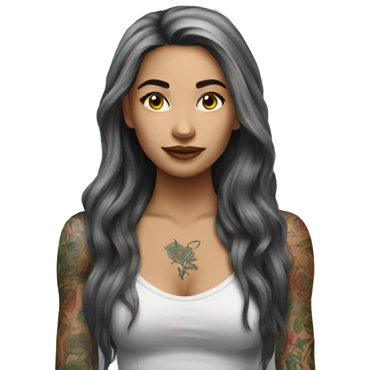 tattooed woman very attractive long hair emoji