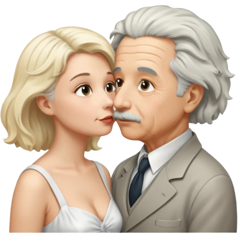 albert einstein with sticking up hair kissing a blonde woman emoji