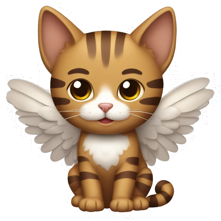An adult and totally brown striped cat with angel’s wings. The fur is without White color. The cat is flying.  emoji